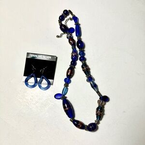 VENETIAN MURANO LIKE GLASS BEADED NECKLACE AND EARRING SET